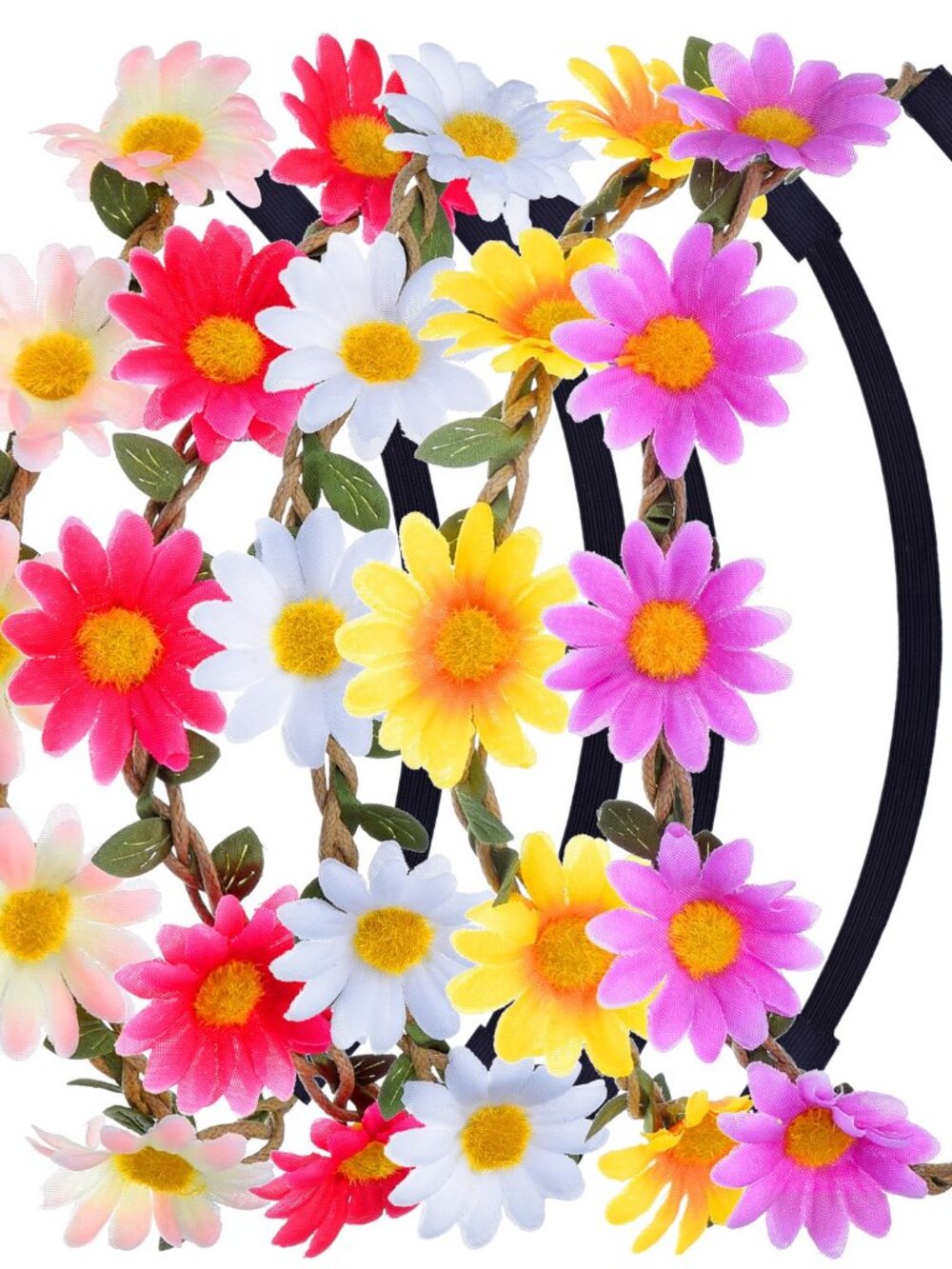 5 Pcs Daisy Flower Crown for Women Boho, Multicolor